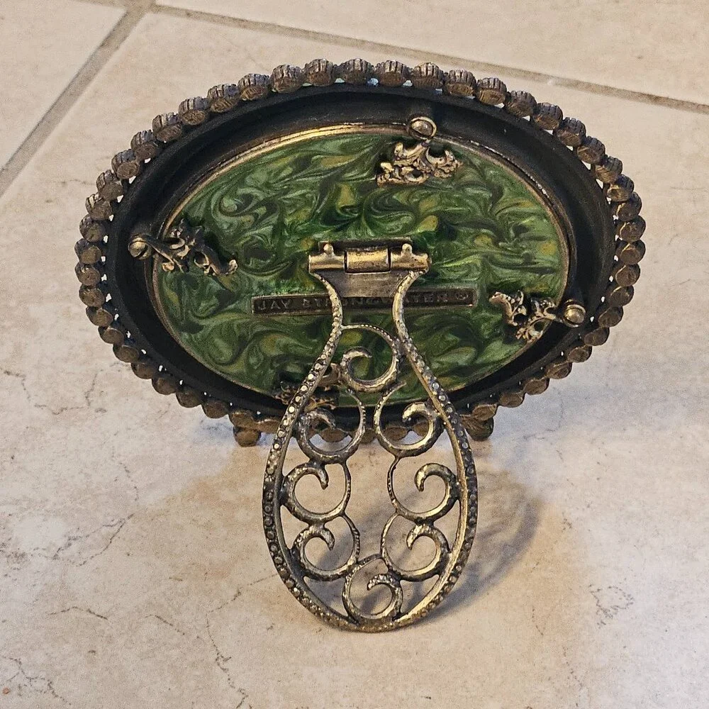 RARE JAY STRONGWATER GREEN SWIRL MARBELIZED PAVE CRYSTAL EDGE JEWEL ENAMEL FRAME